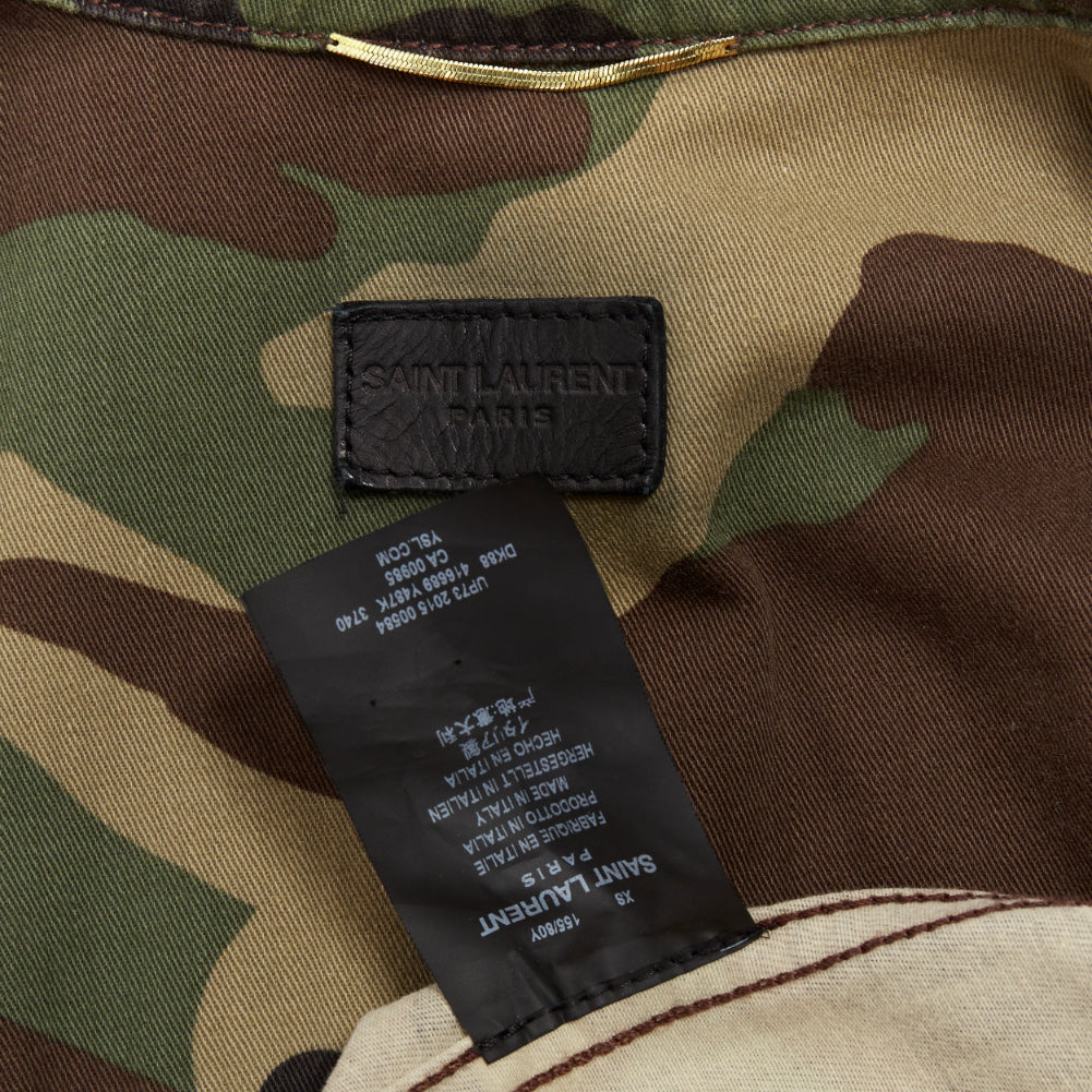 SAINT LAURENT 2015 green khaki camo print cotton studded army jacket XS