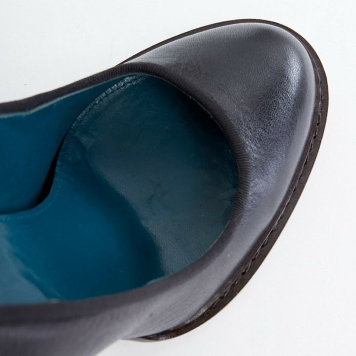 ANNE VALERIE HASH black leather round toe stacked chunky heel shoes EU37 US7 UK4