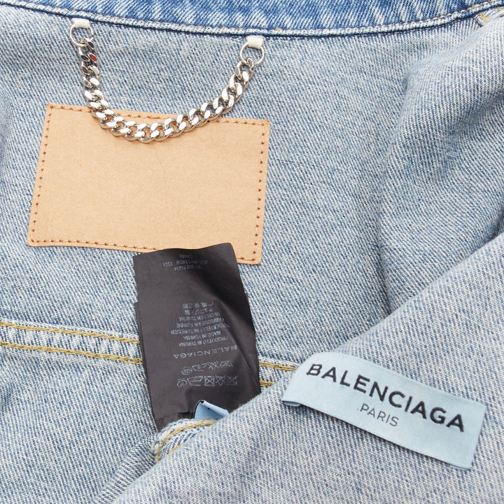 BALENCIAGA 2017 Runway blue denim Swing reconstructed cropped jacket FR36 S