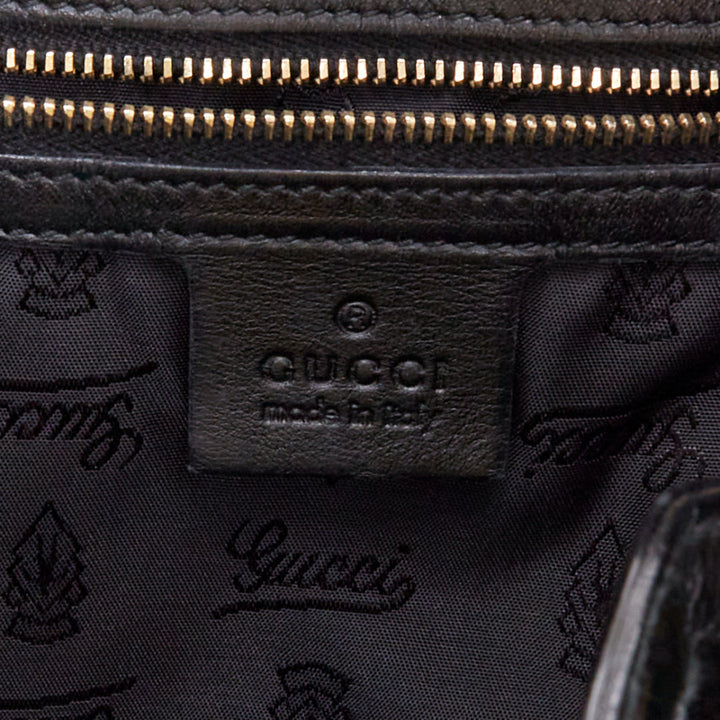 GUCCI Indy black chevron cut fur gold saddle metal handle hobo bag