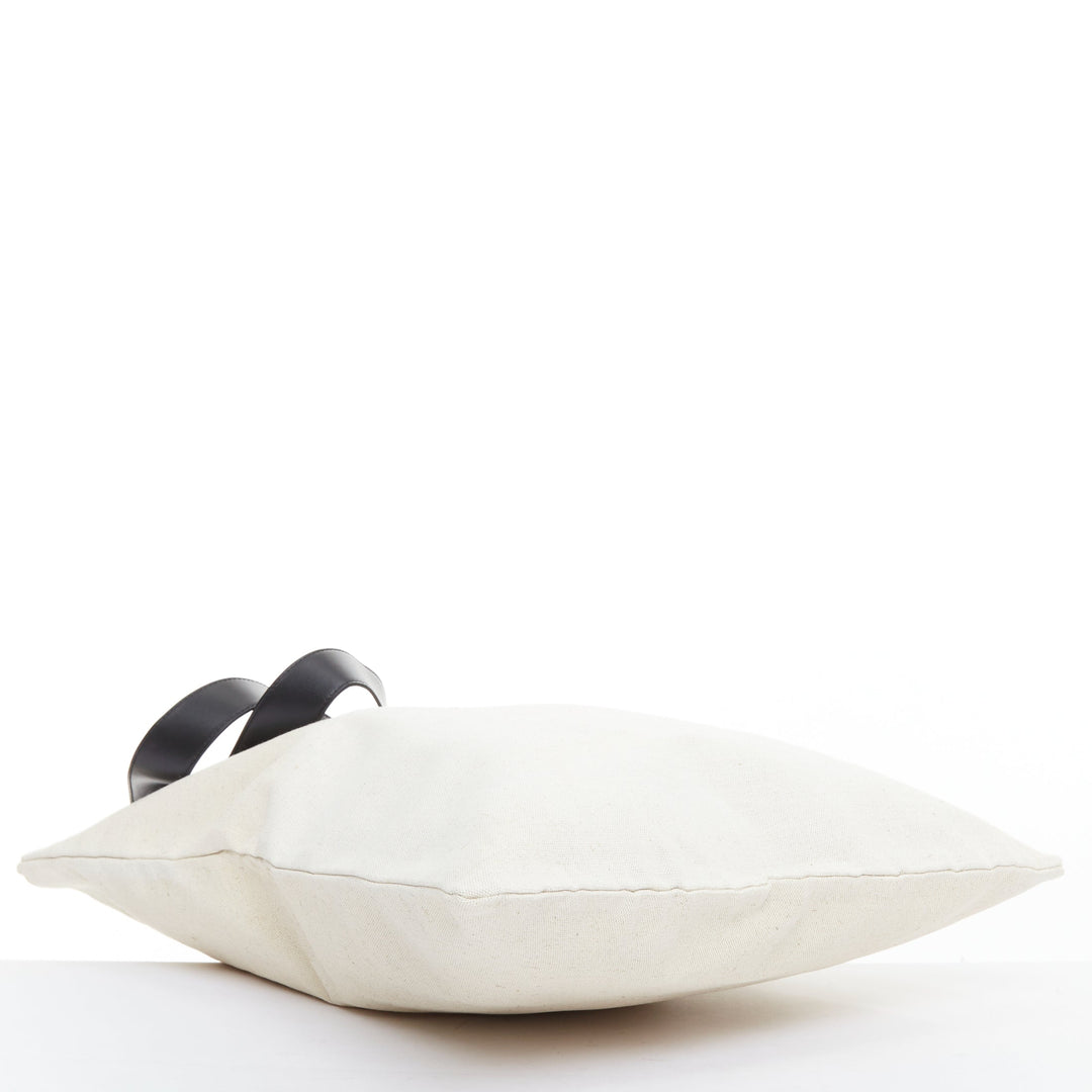 JIL SANDER Logo Print Canvas Long Tote beige canvas black leather trim bag