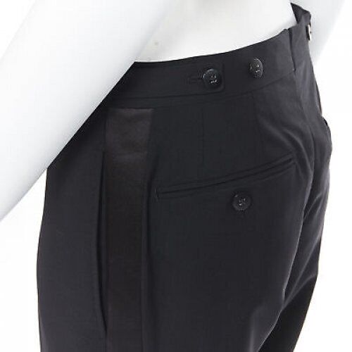 DRIES VAN NOTEN wool cotton blend black verticle striped cropped trousers IT46 S