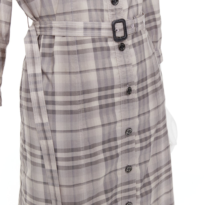 BURBERRY House Check beige cotton cowhide belted shirt dress IT38 XS
