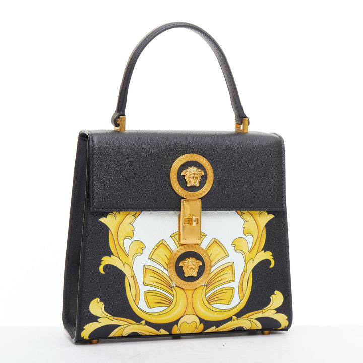 VERSACE Tribute Icon black gold Barocco calfskin Medusa crossbody satchel bag