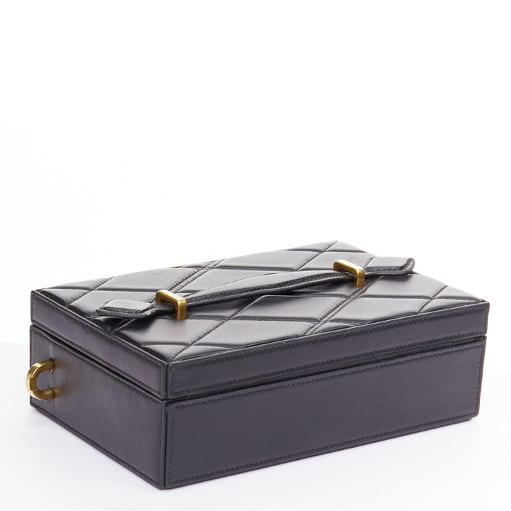 OSCAR DE LA RENTA Alibi Minaudiere black leather gold hardware box clutch