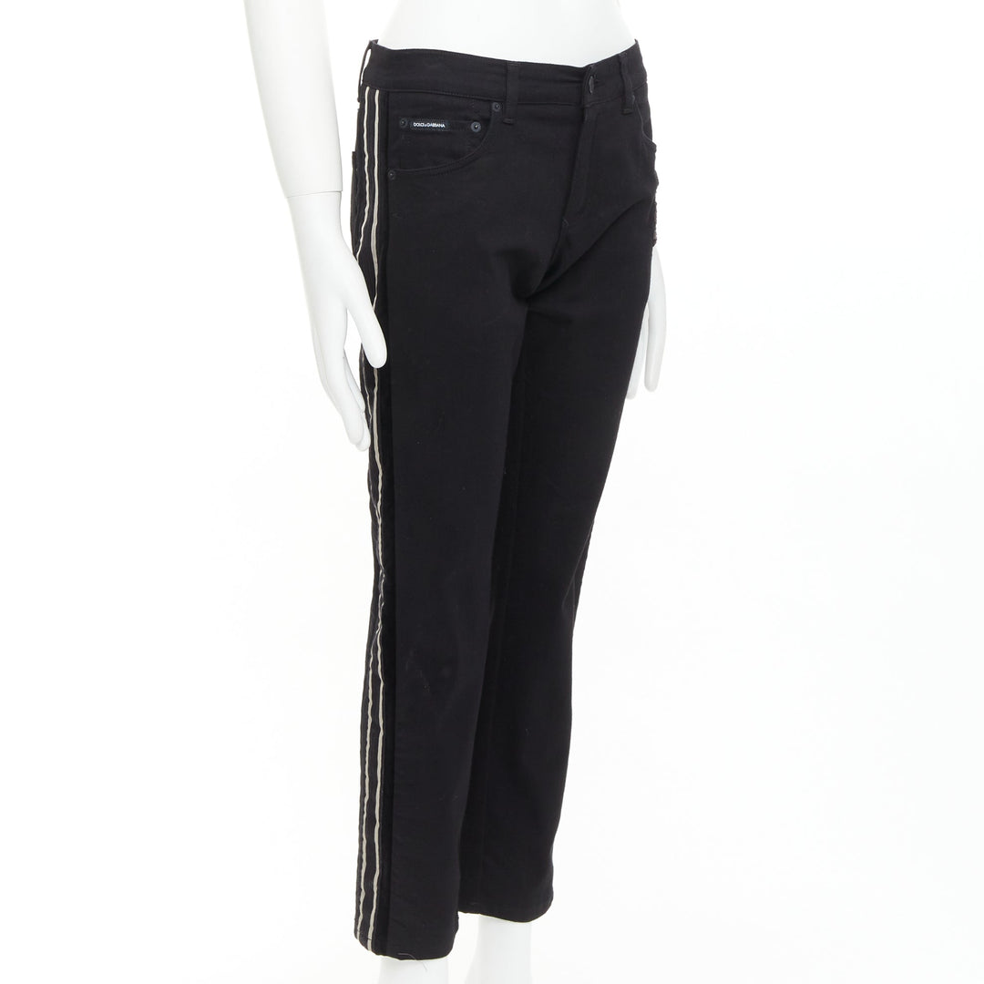 DOLCE GABBANA DENIM Skinny black heart logo embroidered cropped jeans