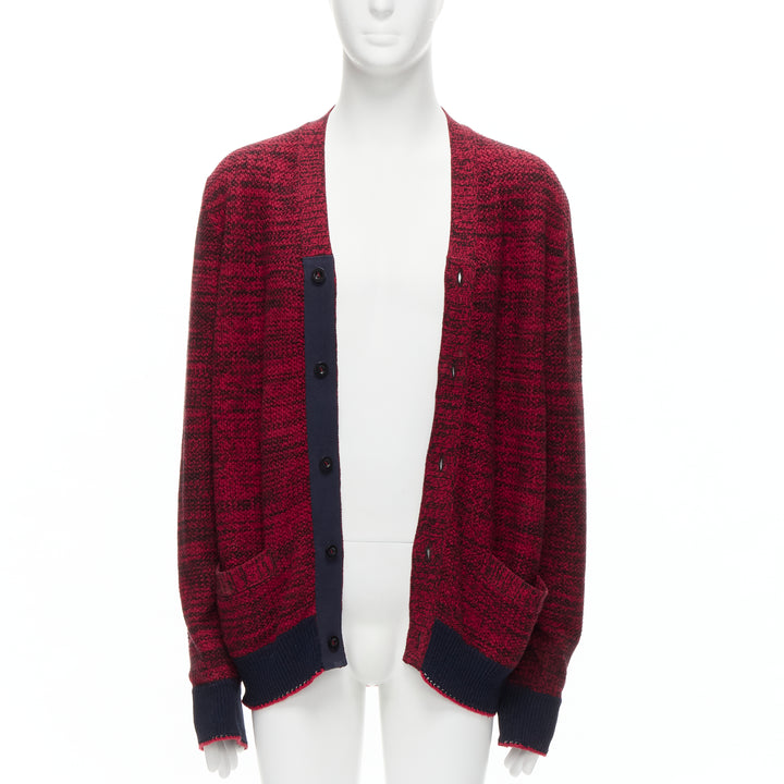 SACAI red black speckled cotton blend yarn chunky rib cardigan JP2 M