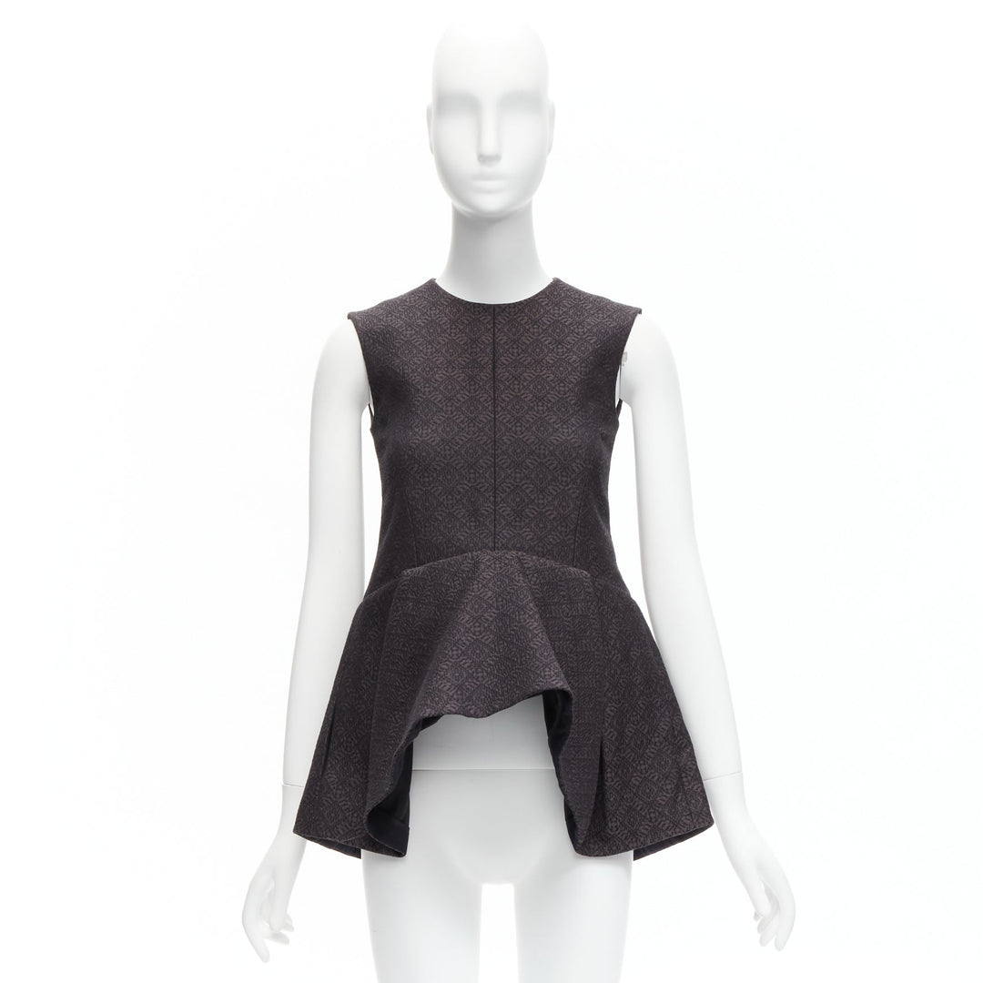 OLD CELINE Phoebe Philo black cotton jacquard waterfall peplum top FR34 XS