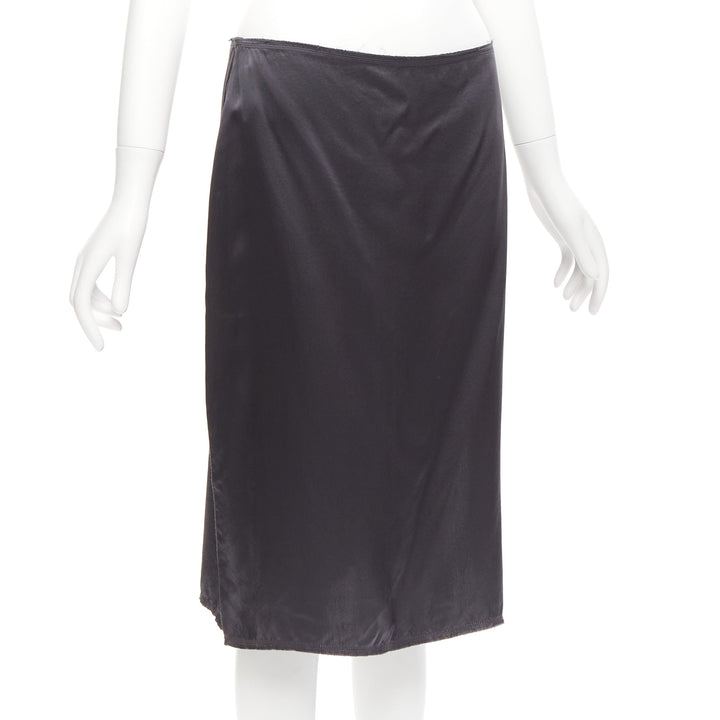 LANVIN 2004 100% silk grey raw edge fabric button low waist midi skirt  FR38 M