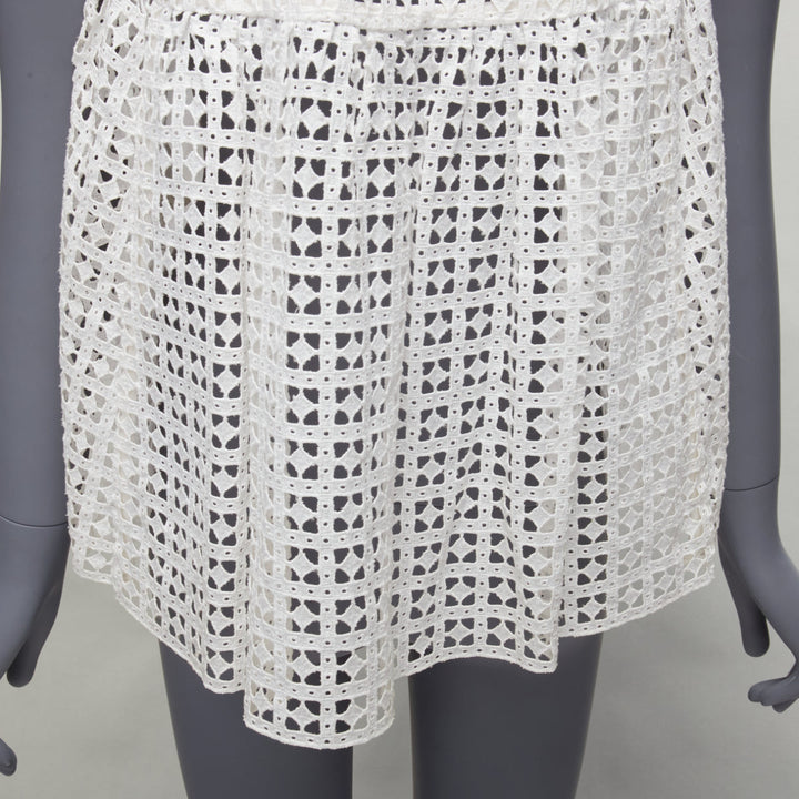 SACAI LUCK white eyelet flared back babydoll short sleeve tshirt top JP1 S