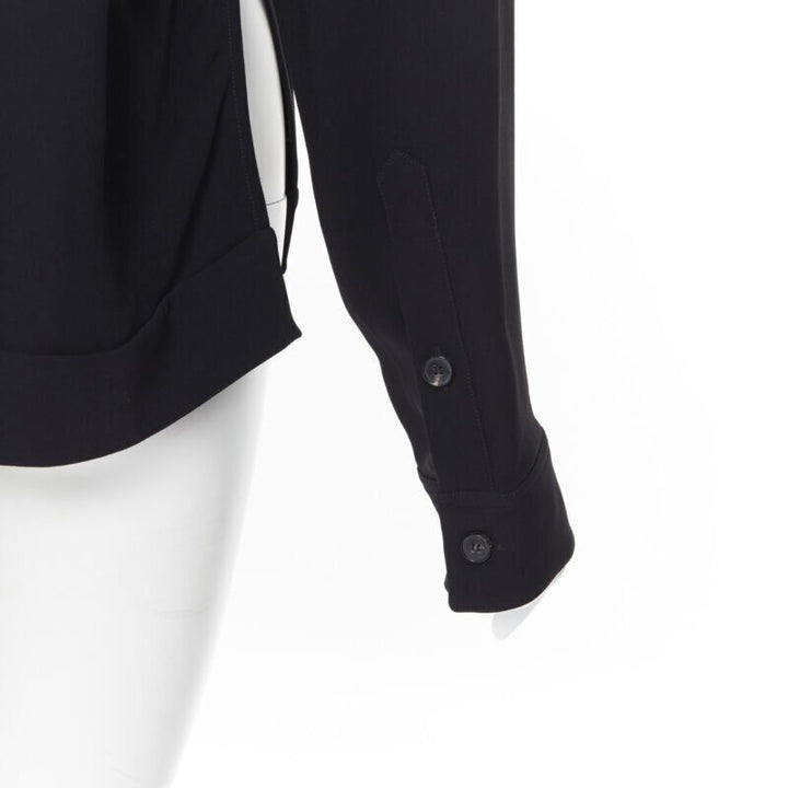 VICTORIA BECKHAM black crepe flap breast pocket strapped collar blouse top UK8 M