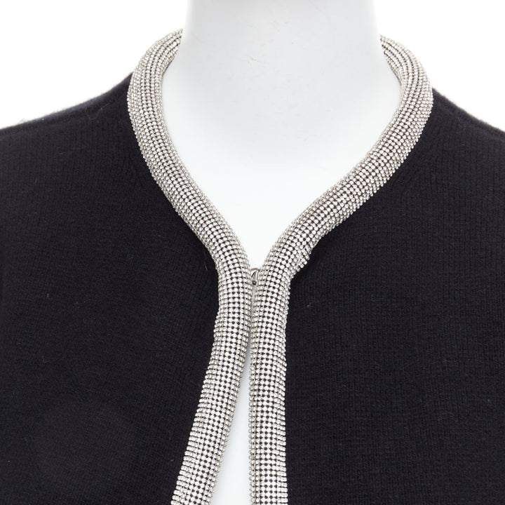 ALEXANDER WANG black wool cashmere blend crystal cord cropped cardigan S