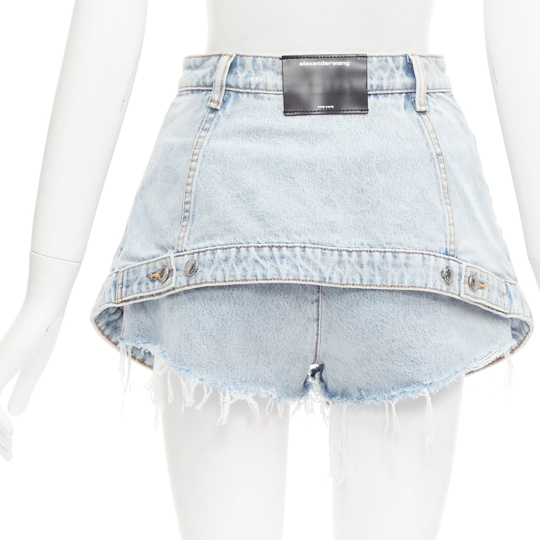 ALEXANDER WANG black washed cotton layered skort high waist cutaway shorts 26"