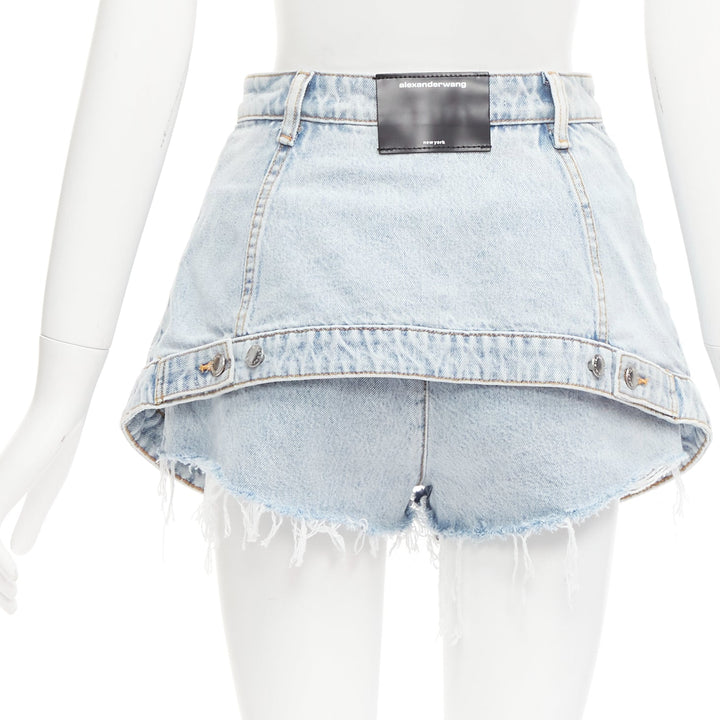 ALEXANDER WANG black washed cotton layered skort high waist cutaway shorts 26"