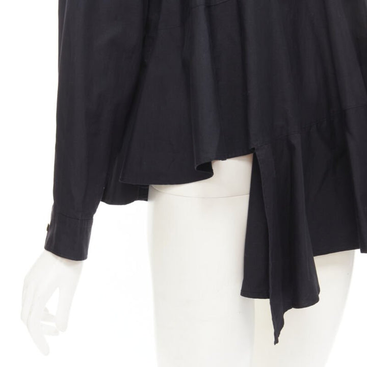 COMME DES GARCONS 1980s Vintage black asymmetric tiered flared tie back shirt M