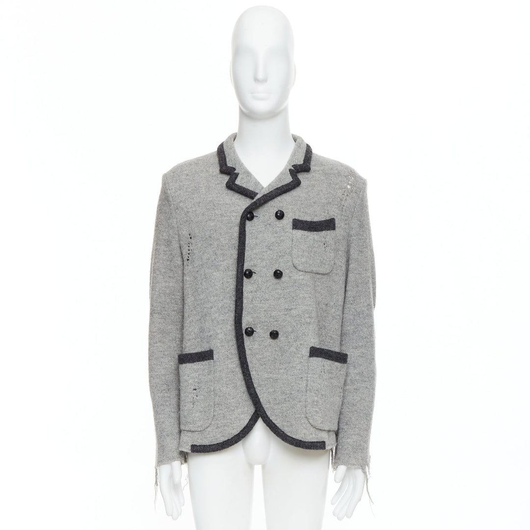 MIHARA YASUHIRO grey wool distressed grunge nautical blazer jacket L