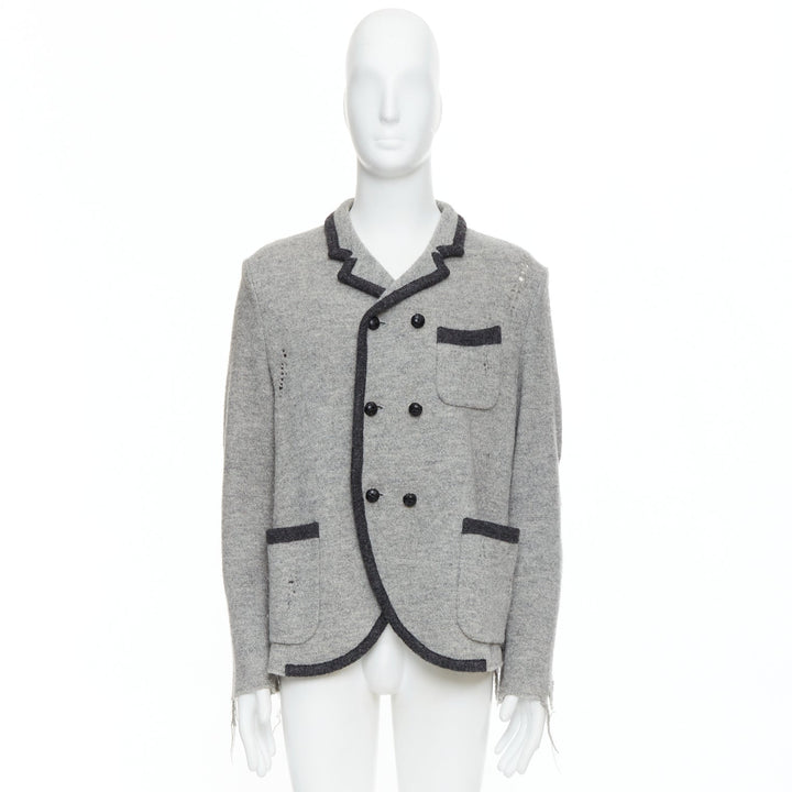 MIHARA YASUHIRO grey wool distressed grunge nautical blazer jacket L
