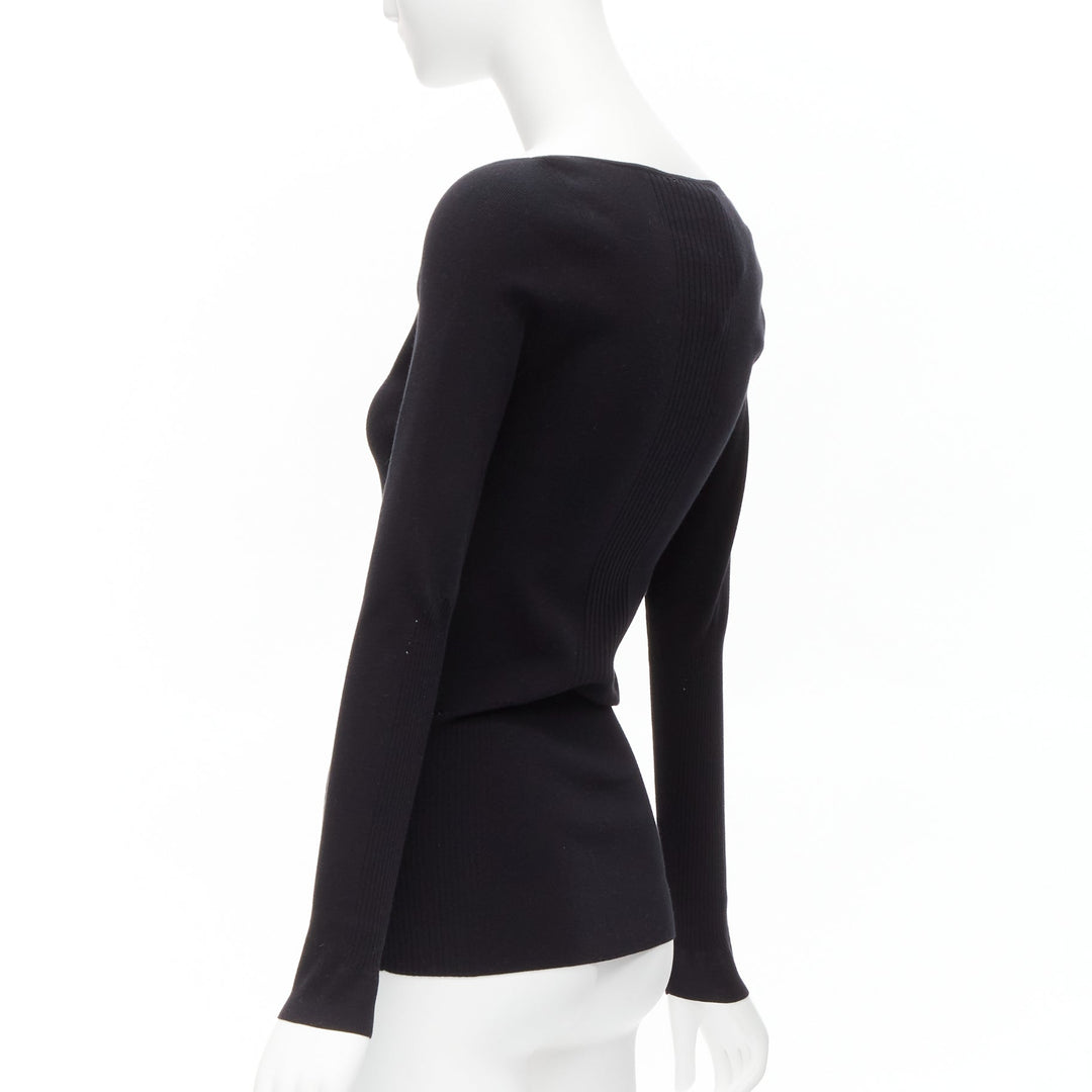 BALENCIAGA Demna black modal knit sweetheart neckline knitted top FR40 L