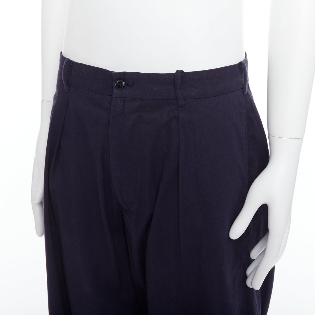 YOHJI YAMAMOTO navy 100% cotton pleated front tapered pants JP4 XL
