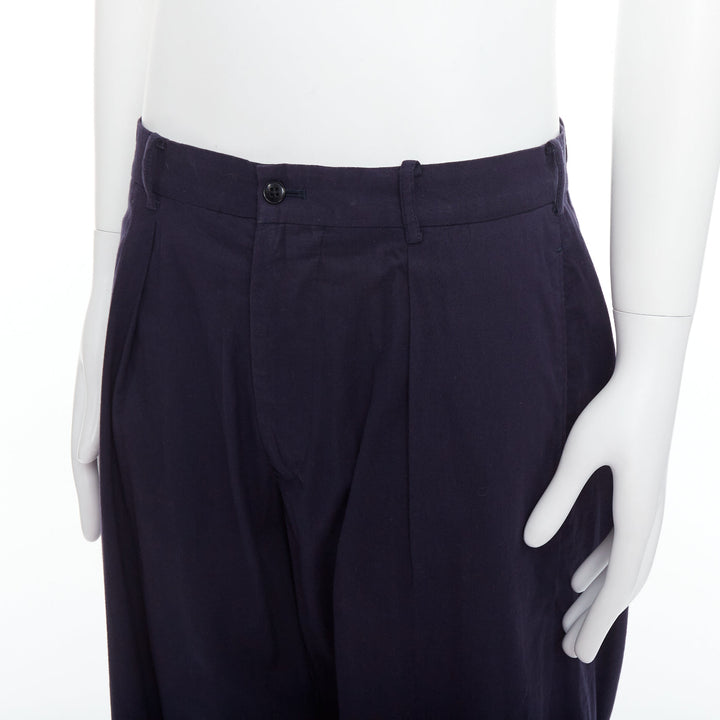 YOHJI YAMAMOTO navy 100% cotton pleated front tapered pants JP4 XL
