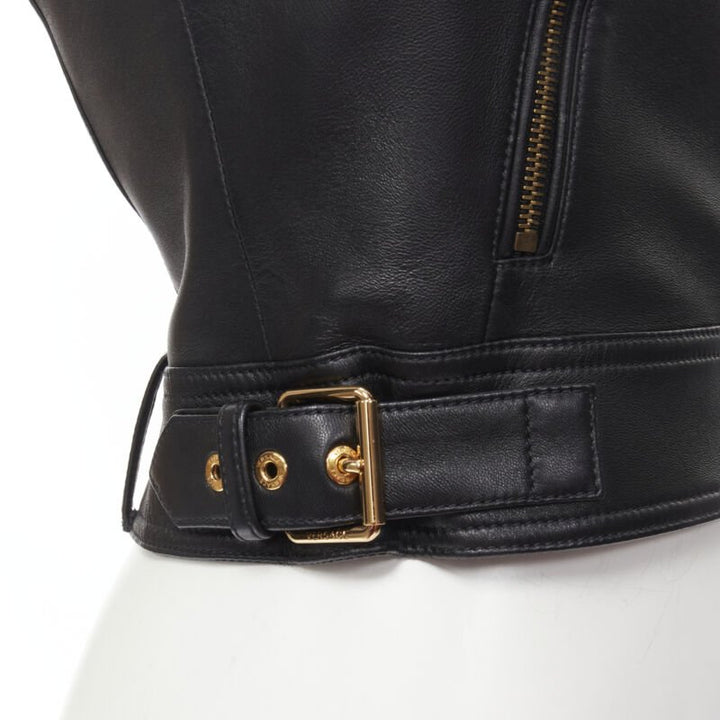 VERSACE Runway black leather gold-tone Medusa biker bustier top IT38 XS