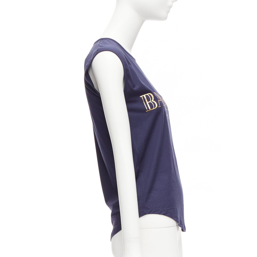 BALMAIN navy gold foil logo military button shoulder tank top FR34 XS