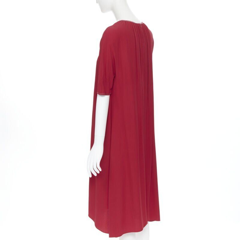 MARNI 2019 red viscose crepe white overstitched pleated casual dress IT38