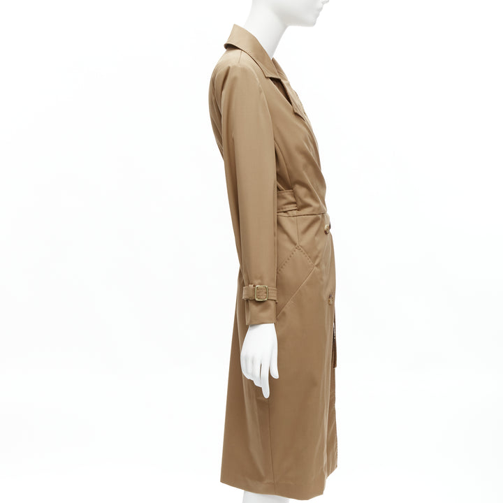 MAX MARA 100% virgin wool tan wrap tie trench coat dress IT42 M