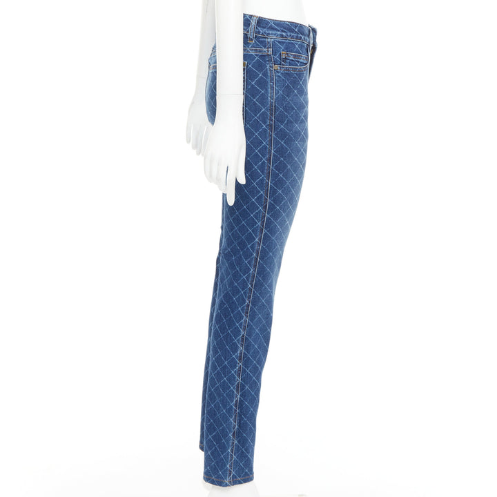 CHANEL blue washed diamond grid quilt mid waist skinny jeans FR38 M