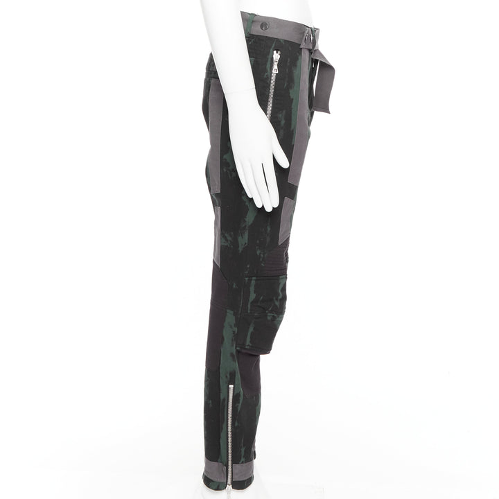 DRIES VAN NOTEN 2014 Runway  green black grey print bondage biker jeans IT46 S