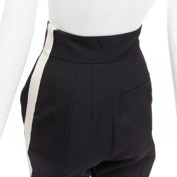 HAIDER ACKERMANN fleece wool black white side tape high waist tapered pants FR36