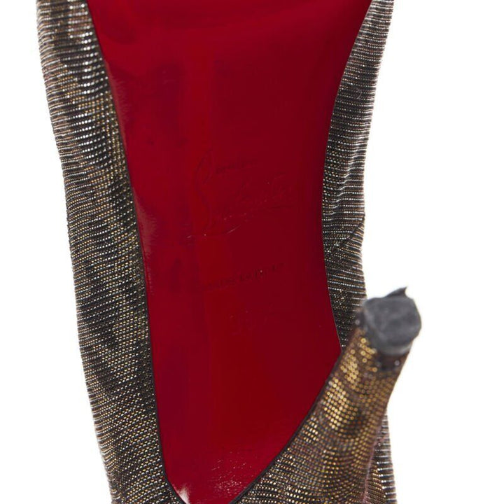 CHRISTIAN LOUBOUTIN gold lurex metallic leopard print peep toe platform EU36.5
