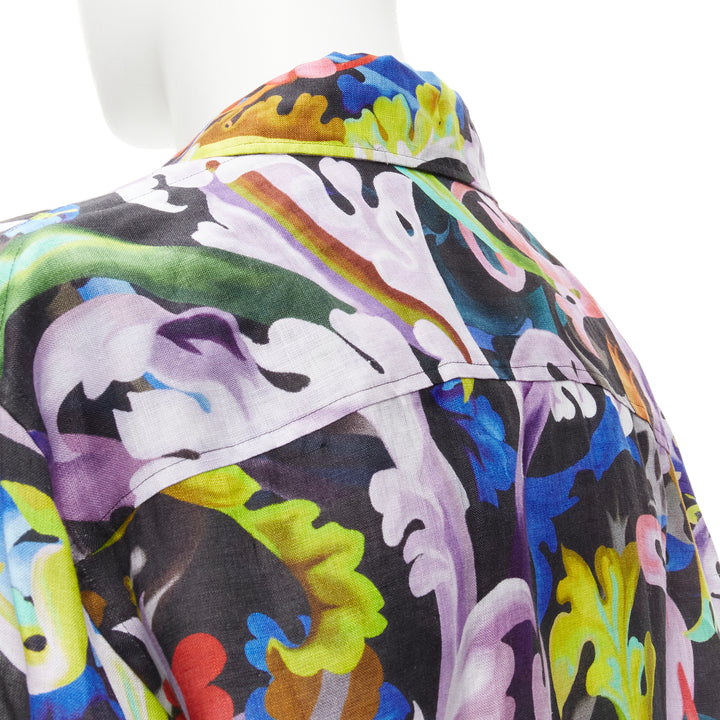 VERSACE 2021 Runway Baroccoflage colorful baroque floral linen shirt EU39 M