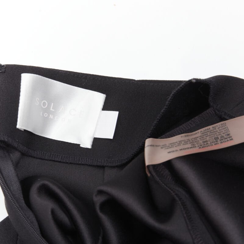 SOLACE black cascade ruffle draped flared trousers pants UK10 US6 M