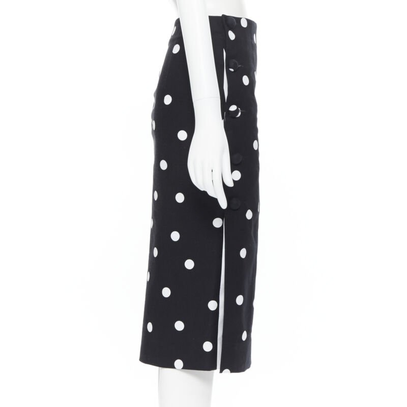 MONSE black white polka dot stif cotton button side pencil skirt US0 26"