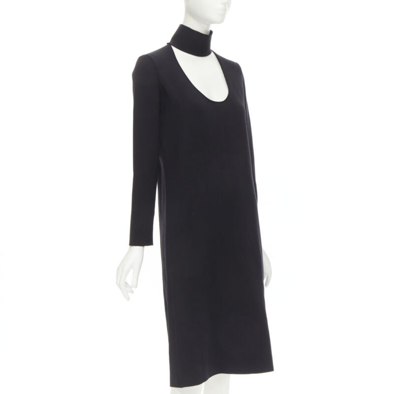 BOTTEGA VENETA 2019 Runway black thick wool blend cut out collar dress IT38 XS