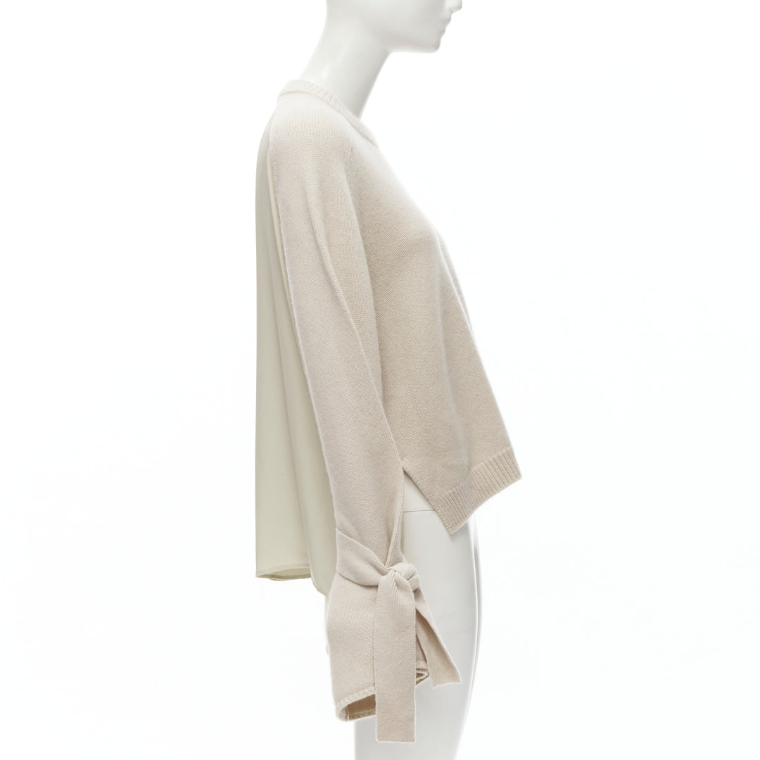 TIBI 100% cashmere beige contrast bow tie cuff oversized sweater S