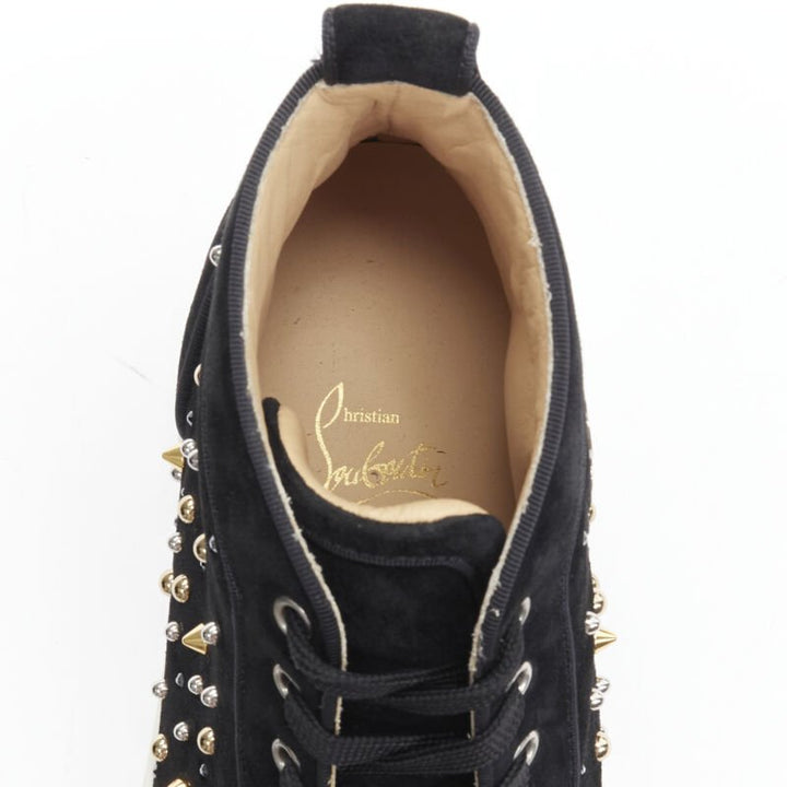 CHRISTIAN LOUBOUTIN Louis Orlato black suede spike stud crystal sneaker EU42