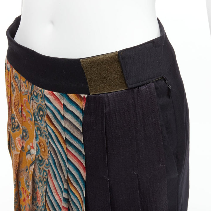 DRIES VAN NOTEN 2012 Runway Gold Chinese dragon pleated kilt trousers FR36 S