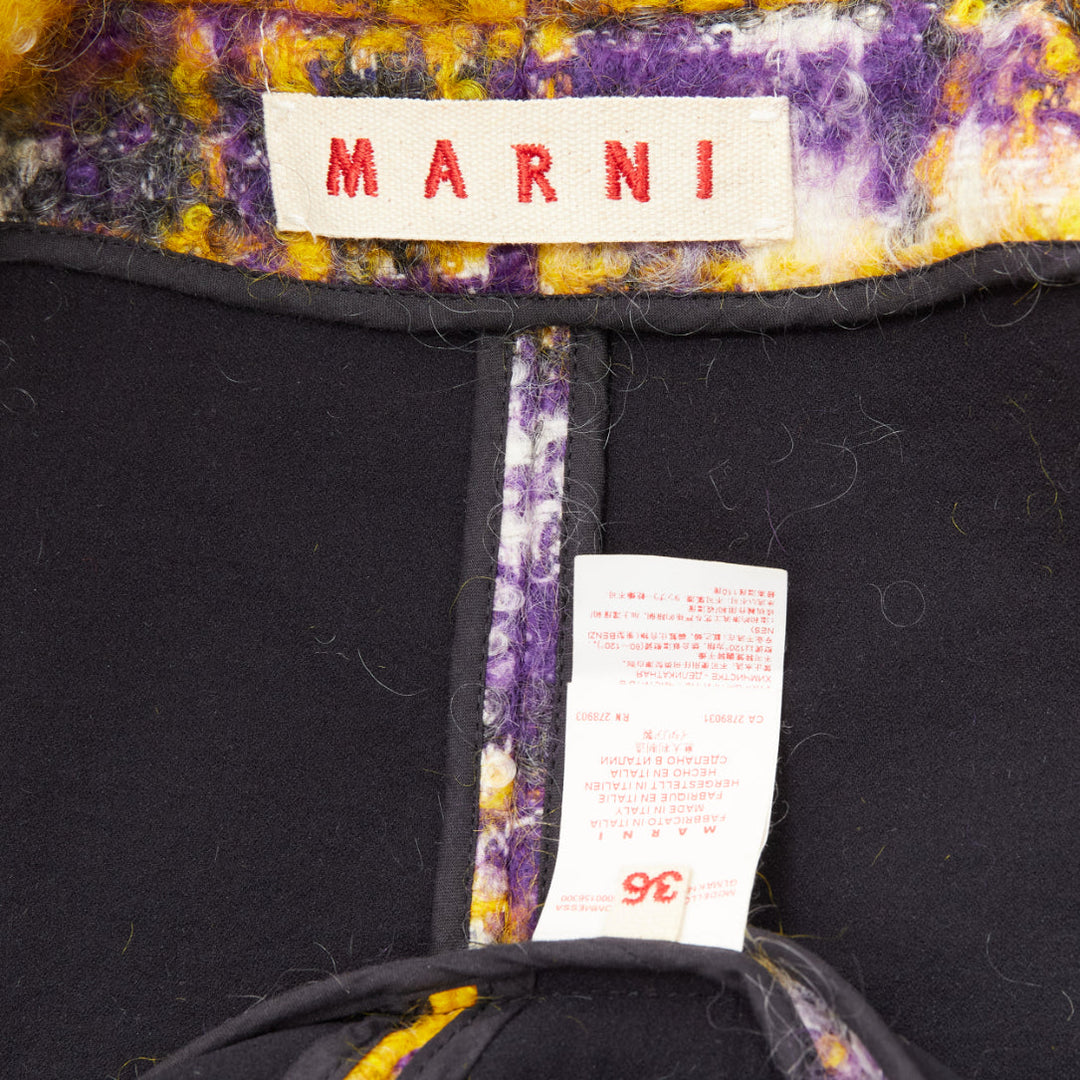 MARNI yellow purple plaid check mohair blend boxy sleeveless coat IT36 XS