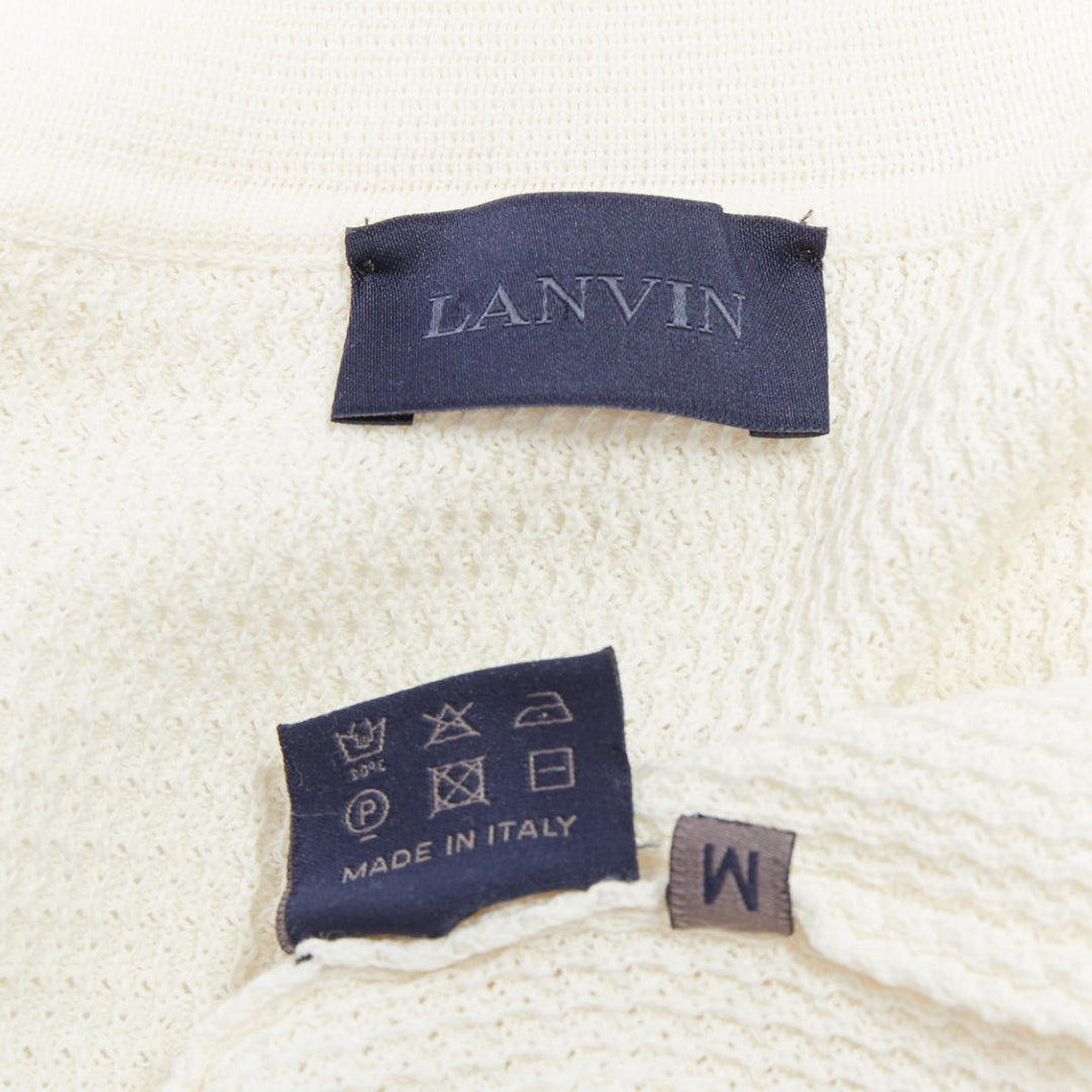 LANVIN cream cotton skinny lapel knitted buttons pocketed blazer M