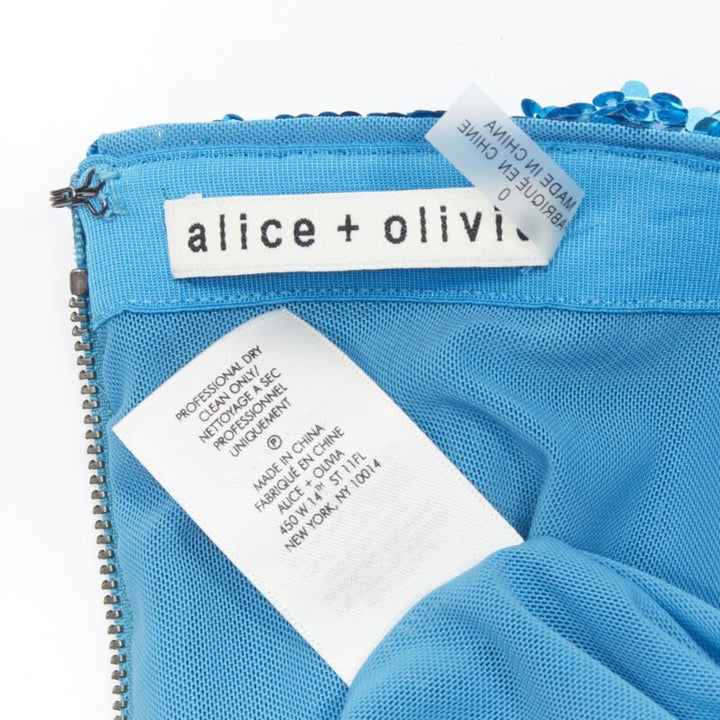 ALICE OLIVIA blue bling sequins side zip disco party pencil skirt US0 XS