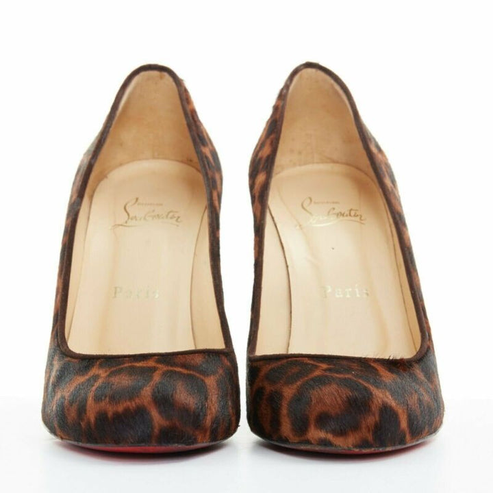 CHRISTIAN LOUBOUTIN Morphing 100 brown leopard calfskin demi wedge heel EU37 US7