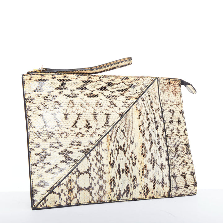 KOTUR cream black scaled leather gold zip charm pouch clutch bag