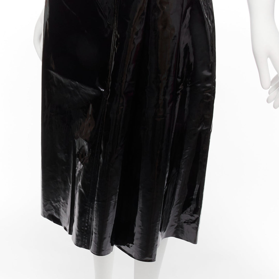 GUCCI black coated cotton vinyl silver buckle punk kilt pleated skirt IT38 XS