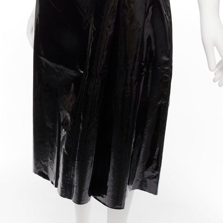 GUCCI black coated cotton vinyl silver buckle punk kilt pleated skirt IT38 XS