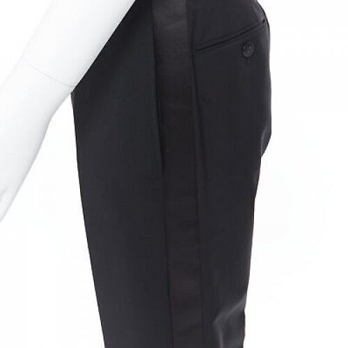 DRIES VAN NOTEN wool cotton blend black verticle striped cropped trousers IT46 S