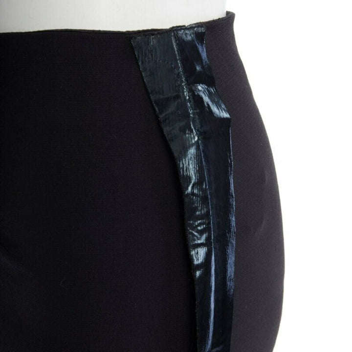 VICTORIA BECKHAM black silk wool lacquared fabric trimmed side pencil skirt 25"