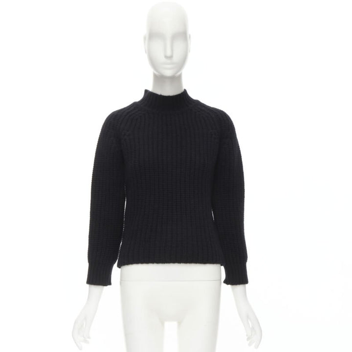 MAISON KITSUNE black 100% lambs wool chunky knit high neck sweater S