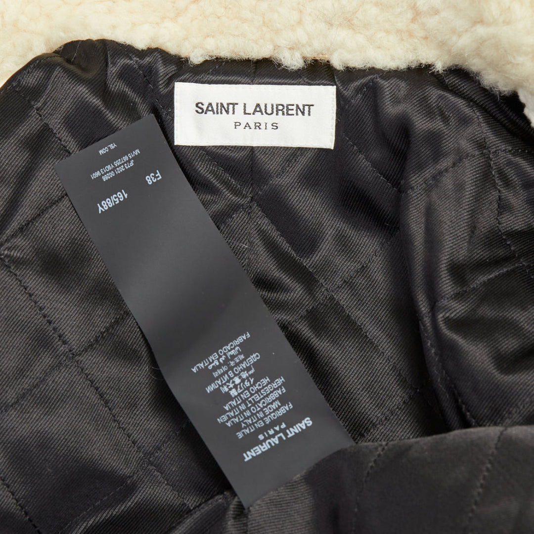 SAINT LAURENT 2021 off white shearling collar cotton corduroy coat FR38 M